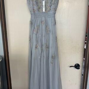 ASOS Design Embroidered Gown in Light Gray
